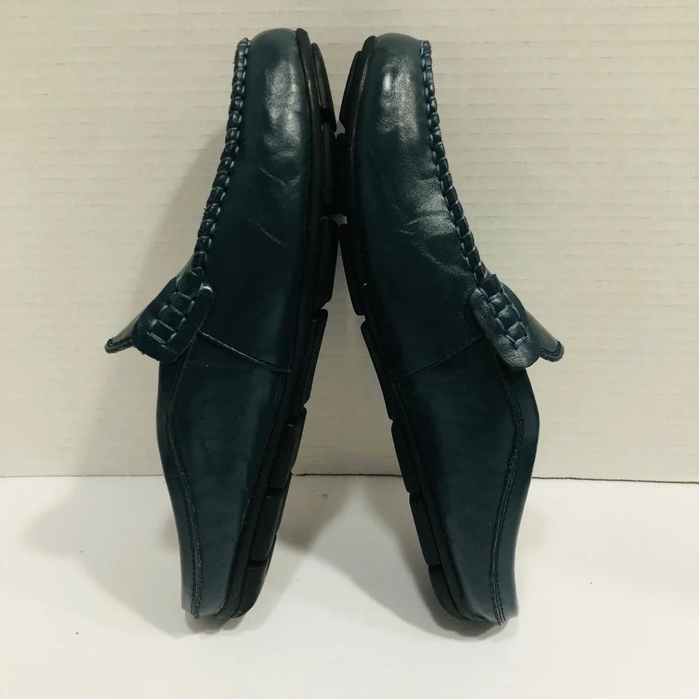 Go Tour Navy Leather Shoes Mule Loafer Backless Slip‎ On Driving Preppy Mens 6.5